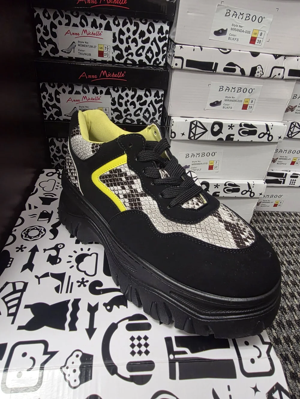 BAMBOO Black Sneakers with Yellow Accent